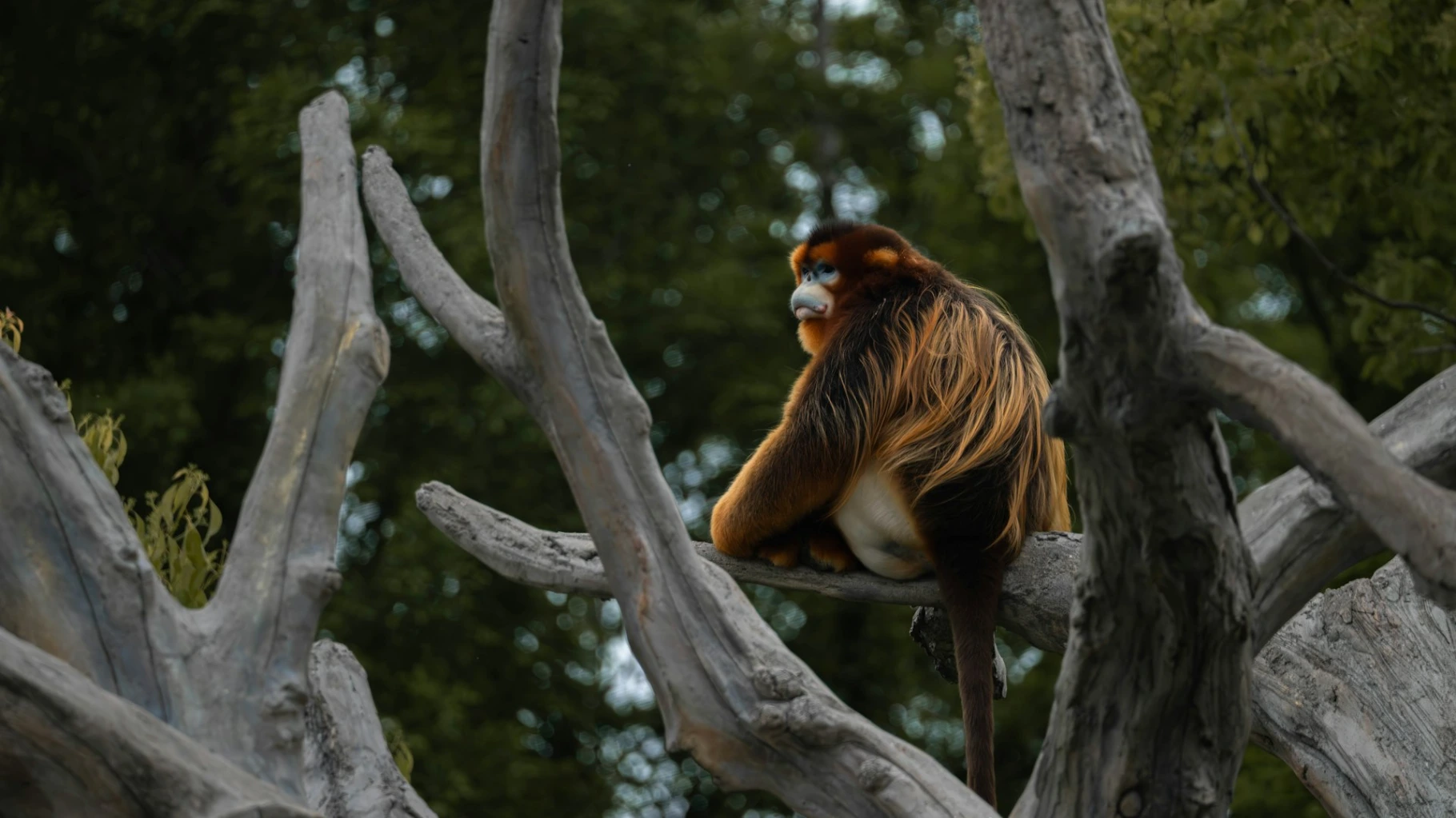 A golden monkey sitting on top of a tree branch